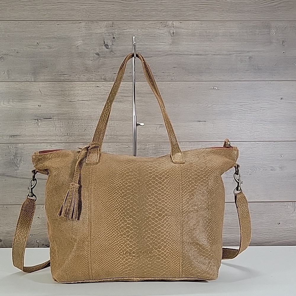 Large Liebeskind Berlin Tan Python Embossed  Leather Tote Bag with Tassel